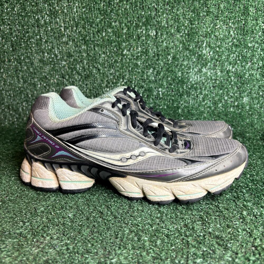 Saucony Grid Nitro 2 Running Shoes Mesh Athletic Sneakers Grey Purple Women US 8